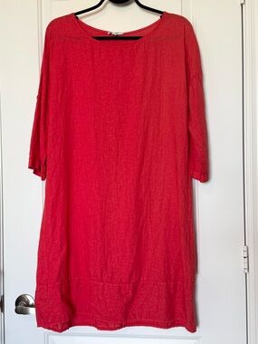 Rosemarine Red 100% linen shift dress Medium